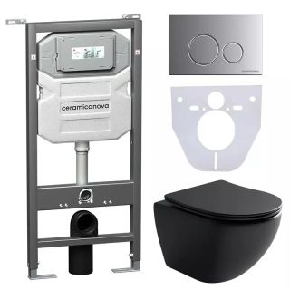 Комплект с инсталляцией Ceramica Nova CN4002MB_1001M_1000 унитаз Metropol CN4002MB крышка-сиденье с микролифтом и инсталляция Envision CN1001M с кнопкой смыва хром матовый Round